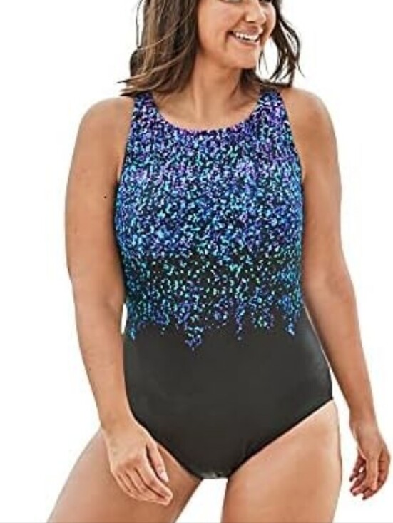 Swimsuits For All Other - Swimsuits For ALL Plus-Size Blue Patterned High-Neck One-Piece Swimsuit NEW 28